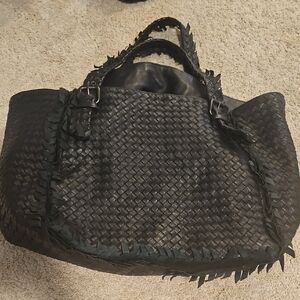 Bottega Black Woven Leather Tote Bag-Large